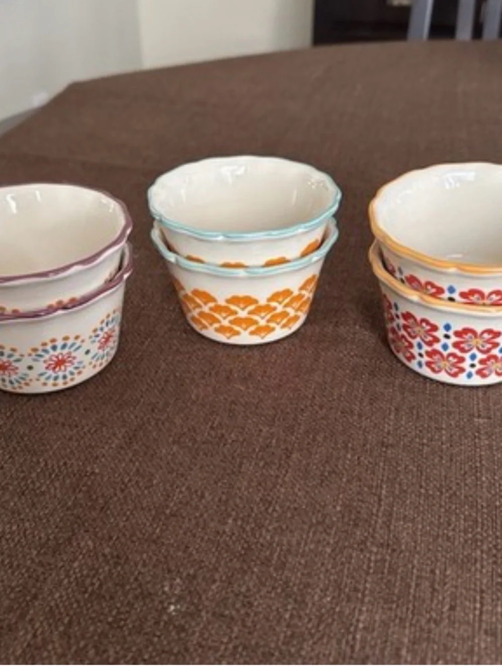 Colorful Floral Ceramic Ramekin Set - Orange & Turquoise Accents